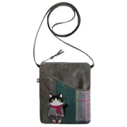 Earth Squared Grey Tweed Original Cat Applique Sling Bag