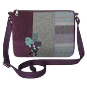 Earth Squared Purple Tweed Bird Applique Messenger Bag