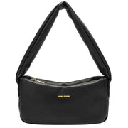 Every Other Black Wide Puffy Zip Top Shoulder Bag