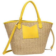 Every Other Yellow Large Straw Rattan Tote Bag