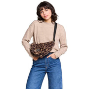 Hindbag Brown Andrea Faux Leopard Half Moon Bag