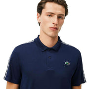 Lacoste Navy Monogram Jacquard Stripe Pique Polo